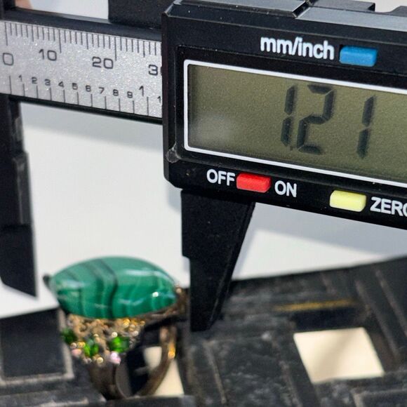 925 sterling silver STS malachite statement ring + stud earrings Sz 9 w/emeralds - Picture 8 of 12